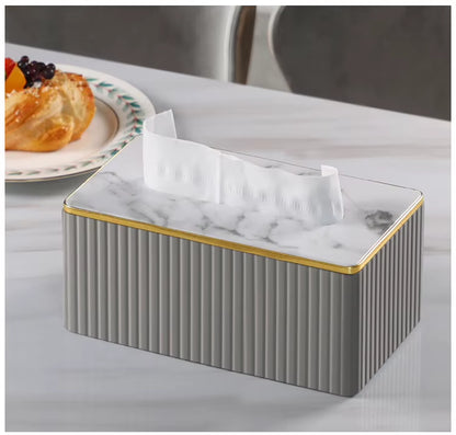Luxury Kitchen Rectangular Black Gold Decoration Table Leather Fabric Tissue Box