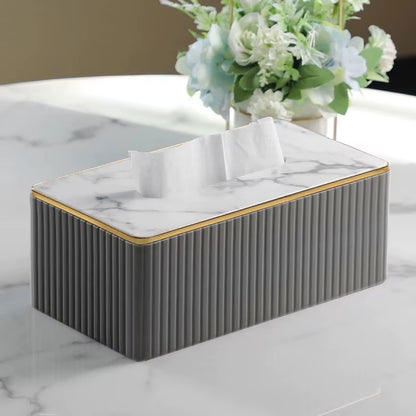 Luxury Kitchen Rectangular Black Gold Decoration Table Leather Fabric Tissue Box