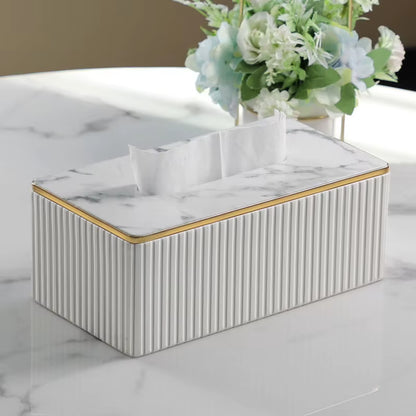 Luxury Kitchen Rectangular Black Gold Decoration Table Leather Fabric Tissue Box