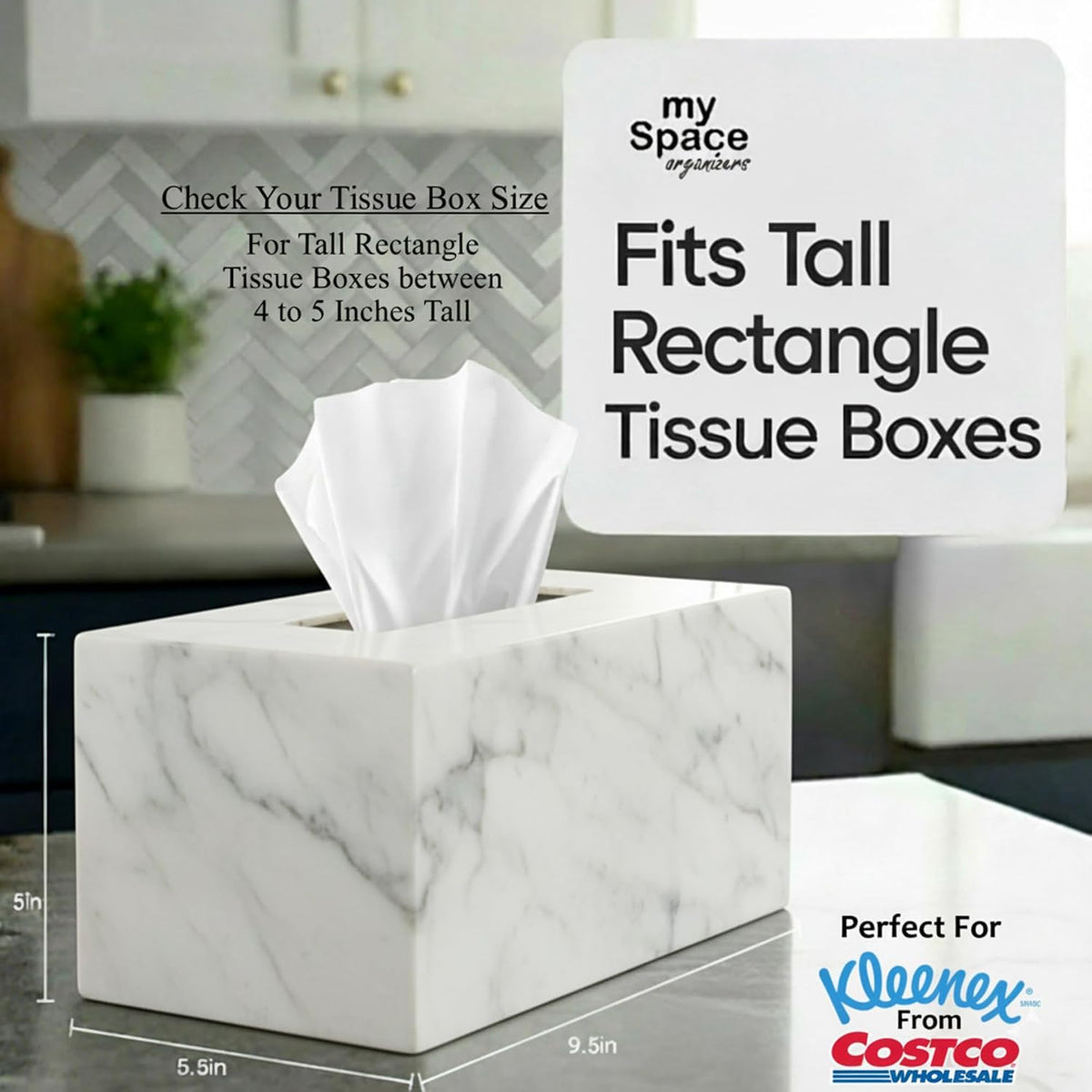 Tissue Box Cover Rectangle - Tissue Box Holder Rectangular - Compatible with Kleenex - Acrylic Marble Bathroom Accessories Decor