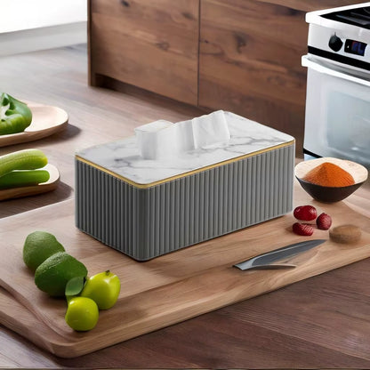 Luxury Kitchen Rectangular Black Gold Decoration Table Leather Fabric Tissue Box